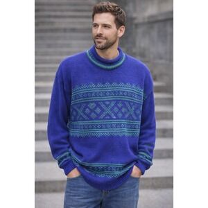 NWT Late‎ 80's Early 90's Old Glory VTG Chunky Knit Crew Neck Sweater Men M Blue